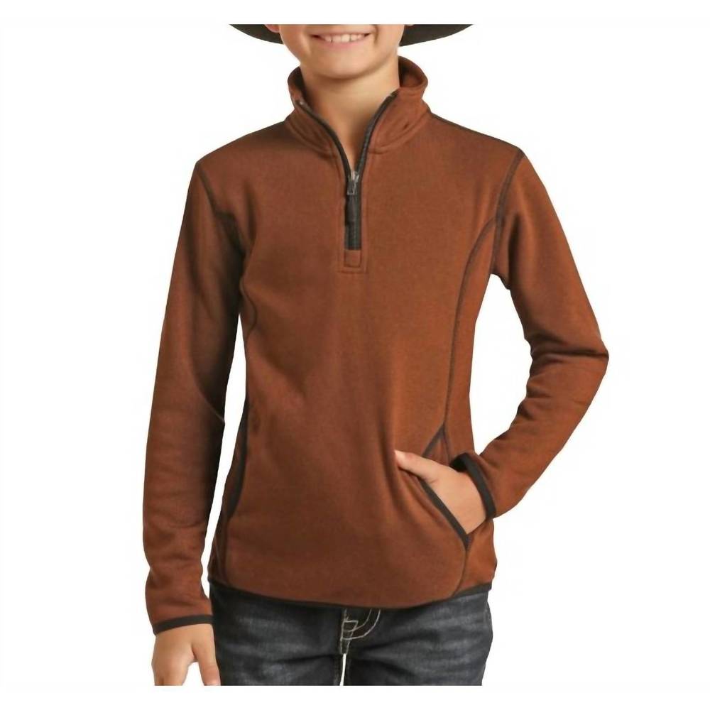 NEW POWDER RIVER kids heather knit 1/4 zip knit pullover in rust
